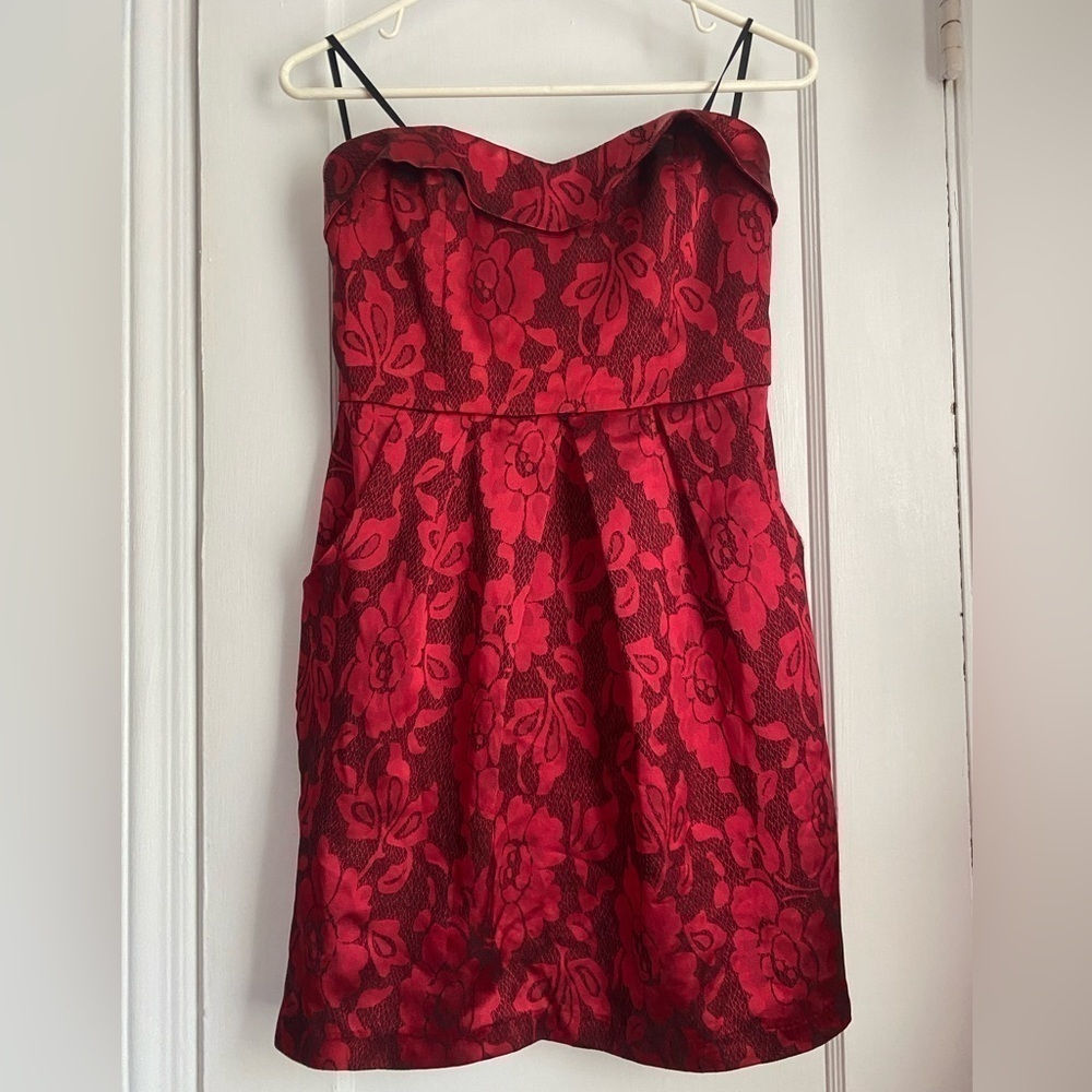 BCX Junior Strapless Burgundy Sweetheart Mini Dress, Sz: 7